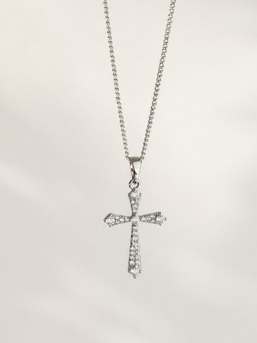 Platinum Plated Cross Necklace with Zirconia Stones | Dainty Bling Jewelry
